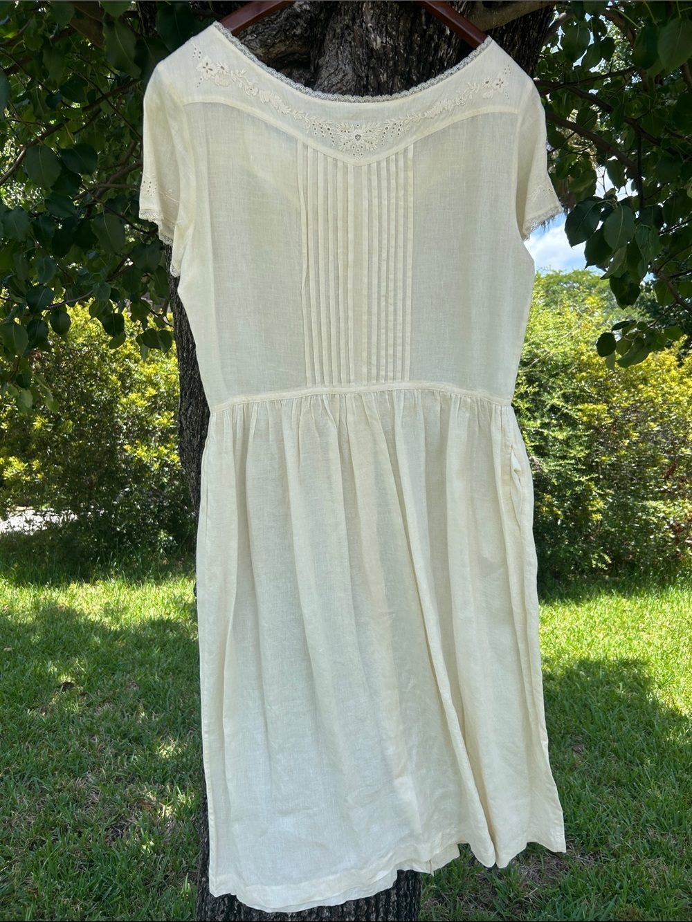 VTG Rare Polo Ralph Lauren Country 100% Linen Eyelet Pintuck Dress Cream size12 - Picture 3 of 13